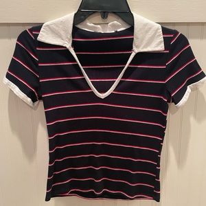 maybe forever 21? no tag. navy blue with white and red stripes.